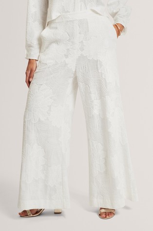 Široke hlače z žakarskim cvetličnim vzorcem