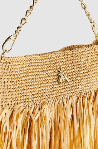 PATRIZIA PEPE Raffia-look shoulder bag with tassels Beige 4