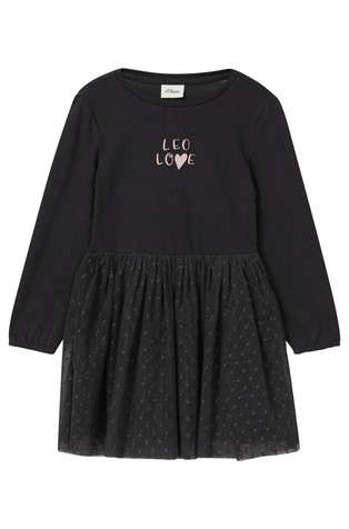 Short dress with mesh skirt and glitter print