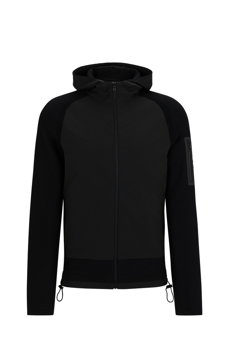 HUGO BOSS Jopa s kapuco iz kombinacije materialov Črna - Black 