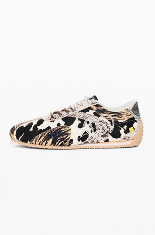 Leather Animal-print Sneakers with Synthetic Inserts