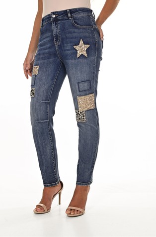 Skinny fit jeans hlače z našitki