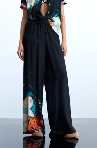 Viskozne hlače s tropskim potiskom