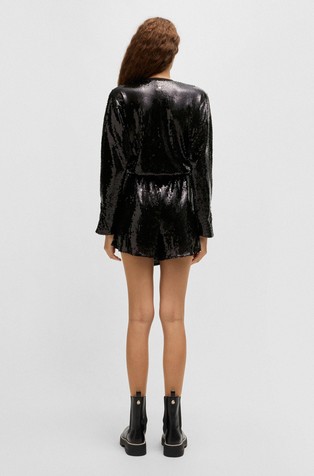 HUGO BOSS Sequinned jumpsuit with wrap front Black 2