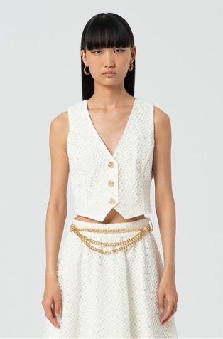 Gilet cropped made in San Gallo lace