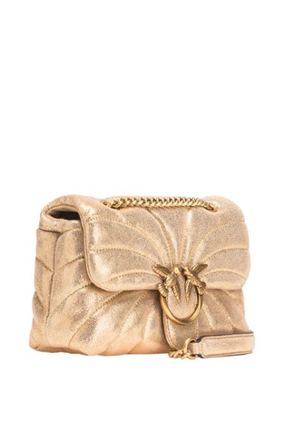 PINKO Love Bag Puff quilt crossbody bag in metallic leather Gold 2