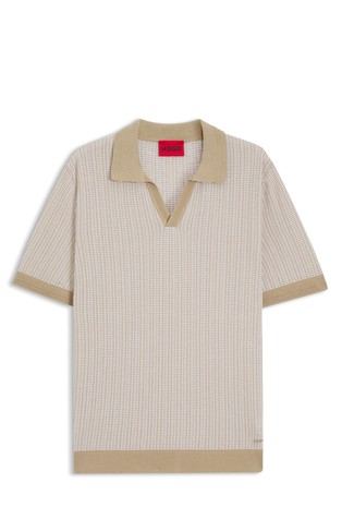 Pletena polo majica z Johnny ovratnikom iz bombaža in lana