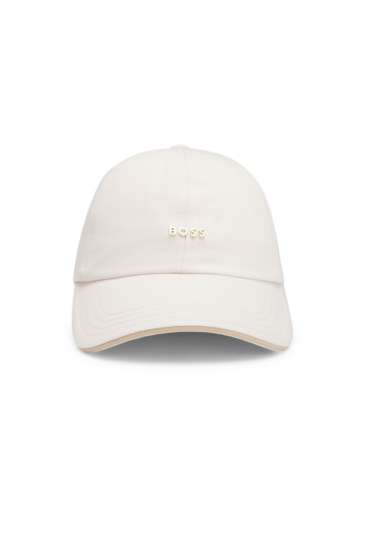 HUGO BOSS Bombažna kapa s šiltom in kovinskim logotipom Bež - Natural 