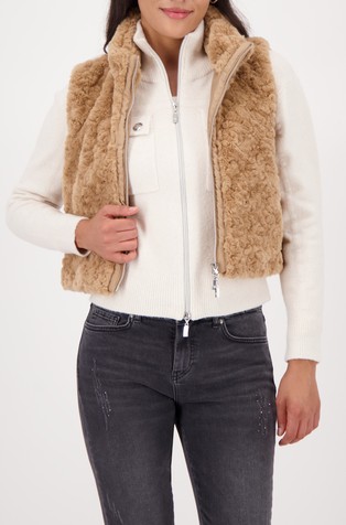 Cropped brezrokavnik iz umetnega krzna s stoječim ovratnikom