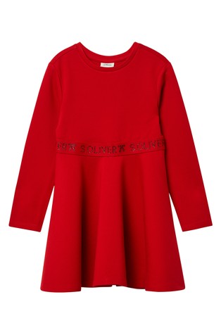 Short viscose-blend dress with logo ribbon