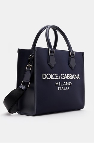 DOLCE &amp; GABBANA Večja torba iz najlona z gumiranim logotipom Modra - Blue 2