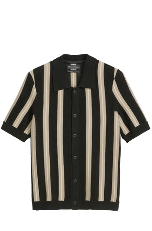 MARC O'POLO Knitted polo cardigan in cotton-linen blend Black / Beige 4