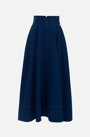 ELISABETTA FRANCHI Crêpe circle skirt with contrasting topstitching Ultramarine 5