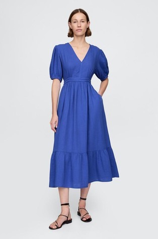 Crinkle Gauze Open-Back Midi Dress