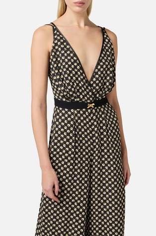 ELISABETTA FRANCHI Jumpsuit in georgette fabric with diamond logo print Black / Butter / Curry 3