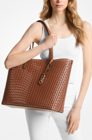 MICHAEL KORS Eliza velika usnjena tote torba s prepleteno zasnovo Rjava - Brown 4