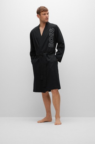 Cotton-jersey dressing gown with outline logo