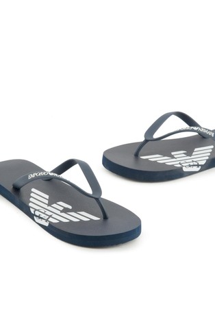 EMPORIO ARMANI Unisex gumijaste japonke z logotipom Modra - Blue 5