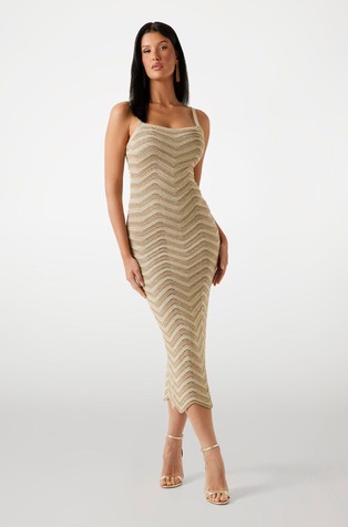 Pletena midi obleka s cik-cak vzorcem