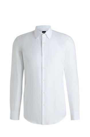 Slim fit srajca z žakarskim vzorcem listkov