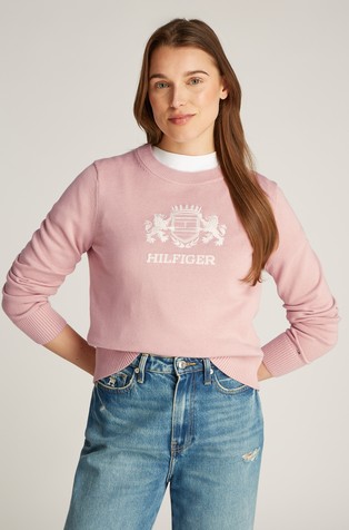 Knit cotton sweater with logo embroidery