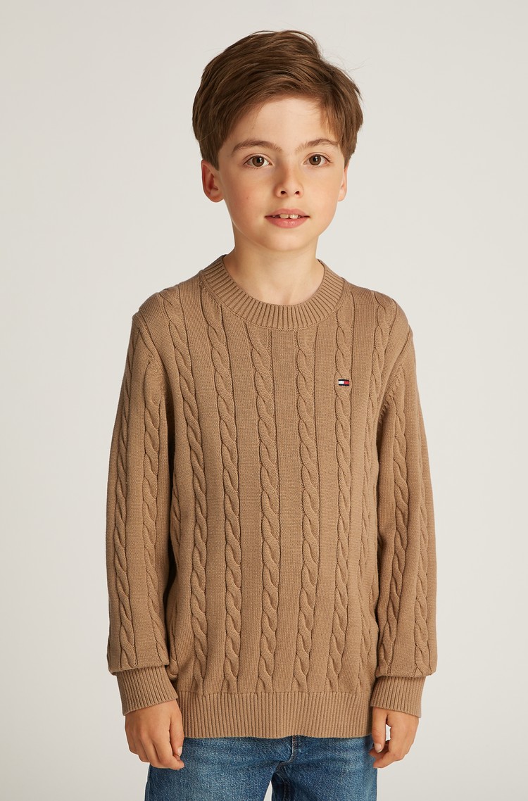 TOMMY HILFIGER Pleten bombažen pulover z vzorcem verig Rjava - Brown 