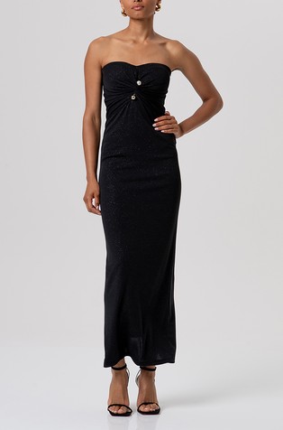 Dolga obleka iz svetleče jersey tkanine