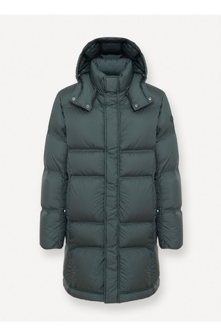Hooded water-repellent puffy down jacket