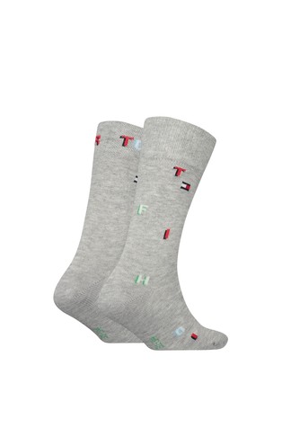 TOMMY HILFIGER Paket 2 parov nogavic z barvitim logotipom Siva - Grey 2