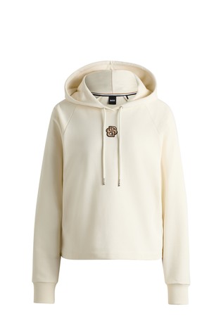 Cropped fit bombažen pulover s kapuco in dvojnim B monogramom
