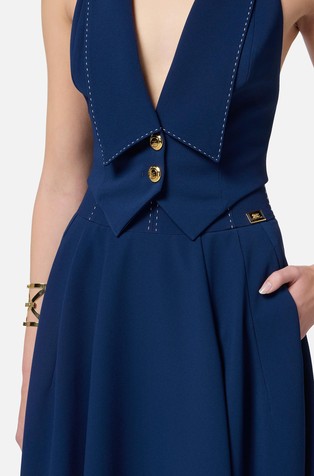 ELISABETTA FRANCHI Crêpe circle skirt with contrasting topstitching Ultramarine 4