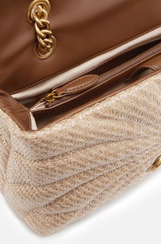 PINKO Love Bag Puff Quilted Raffia Shoulder Bag Beige / Gold 4