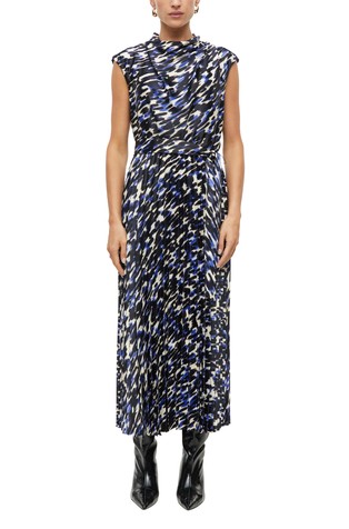 Sleeveless dress with pattern and pleats