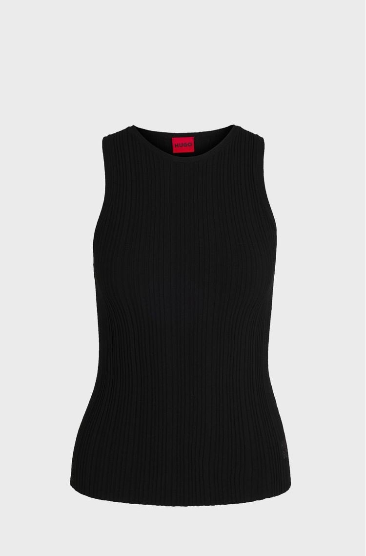 HUGO BOSS Sleeveless racer-back top in ribbed viscose-blend Black 
