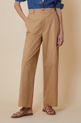 Embroidered gabardine trousers