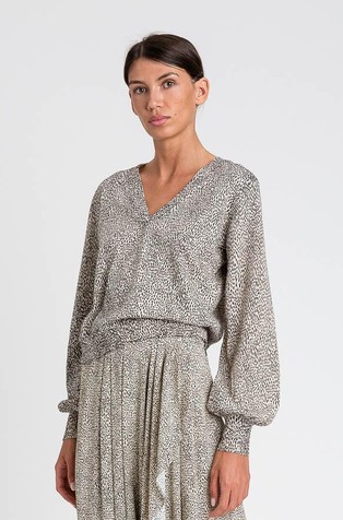 Animal print jumper with puff sleeves