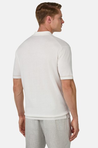 BOGGI MILANO Cotton Crêpe Knit Polo Shirt White 2