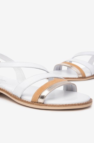 NEROGIARDINI Sandali iz usnja in tehnične tkanine Bela - White/Beige 3