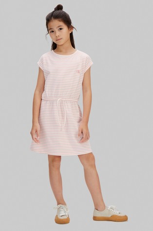 Črtasta jersey obleka z zatezno vrvico