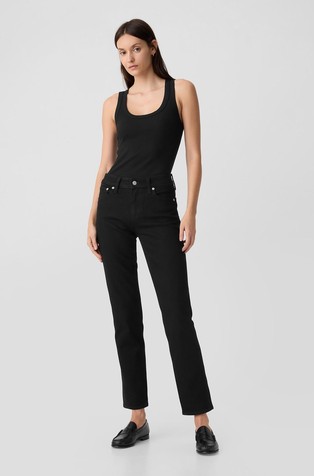 Ženske straight jeans hlače s srednje visokim pasom