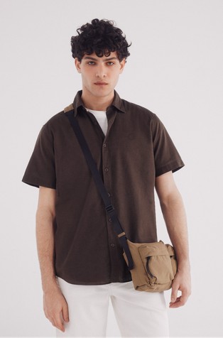 Cotton and linen blend shirt with short sleeves