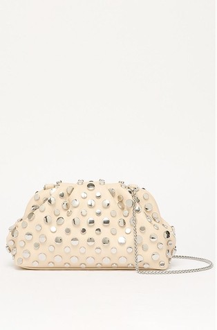 Small deerskin-effect clutch bag with studs