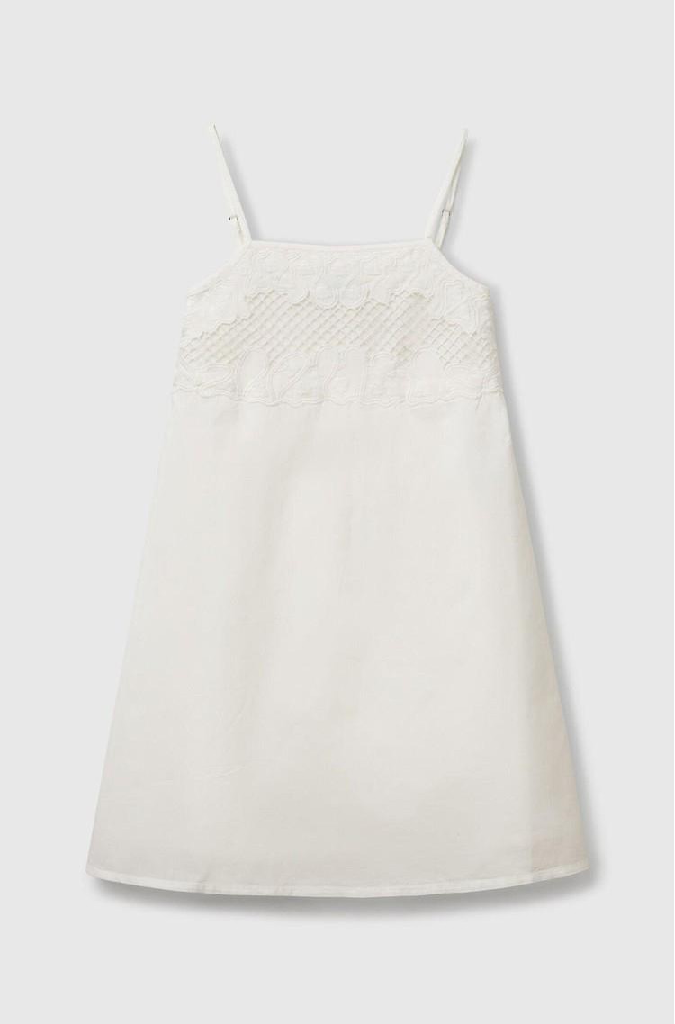 BENETTON Zvončasta obleka z vezenino Bela - Creamy White 