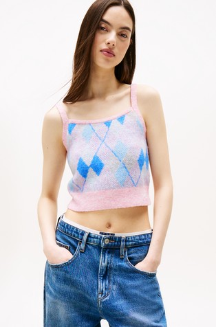 Cropped pleten top z argyle vzorcem
