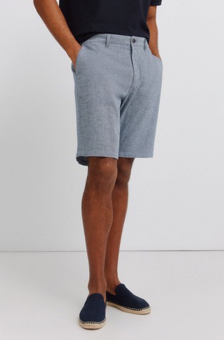 Comfort fit bermuda hlače iz dobby mešanice bombaža in lana