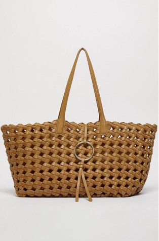 Woven faux-leather large tote bag