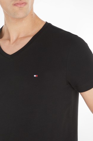 TOMMY HILFIGER Bombažna majica z V-izrezom Črna - Black 3