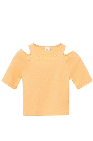 Slim fit rebrasta majica z izrezi