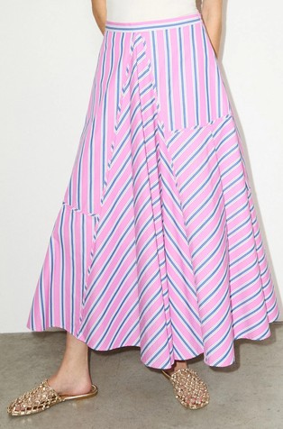 Striped cotton-poplin skirt