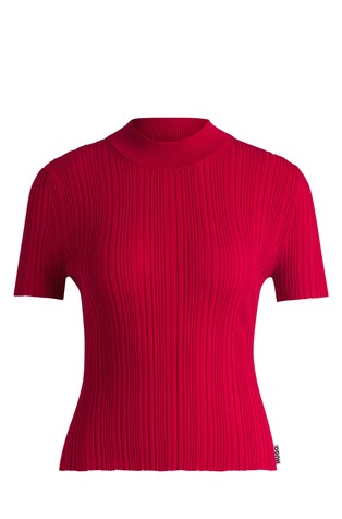 HUGO BOSS Mock-neck knit t-shirt with irregular ribbing Red 5